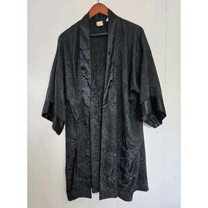 Vintage Victorias Secret Womens Robe One Size Gold Label Black Kimono Belted